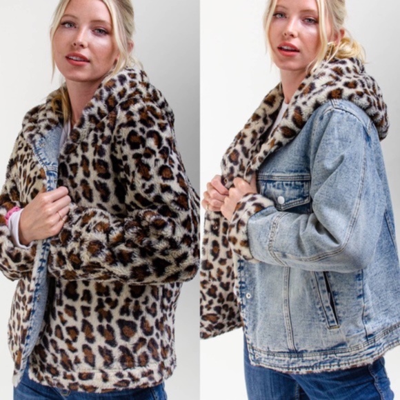 Jackets & Blazers - Reversible leopard print denim jacket